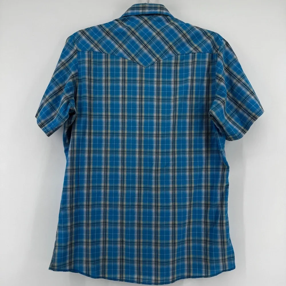 Wrangler Western Shirt Mens Short Sleeve Plaid Blue Tall Size‎ LT